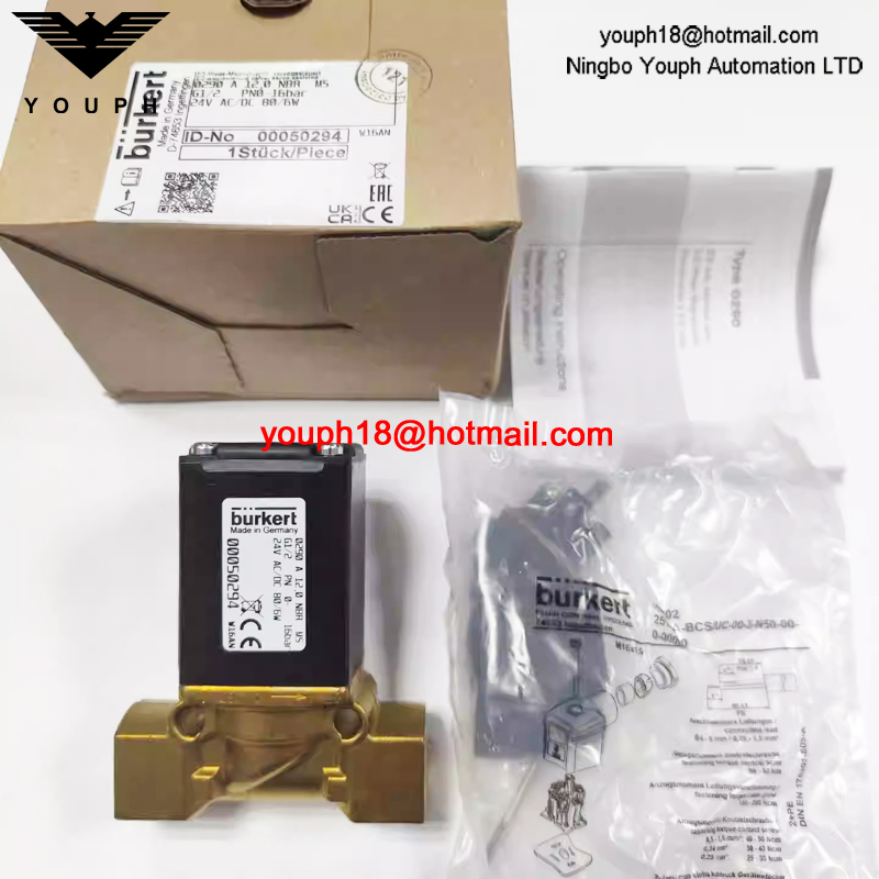 Burkert 00050294 Série 0290 Électrovanne à diaphragme NBR normalement fermée, corps en laiton 2/2 voies