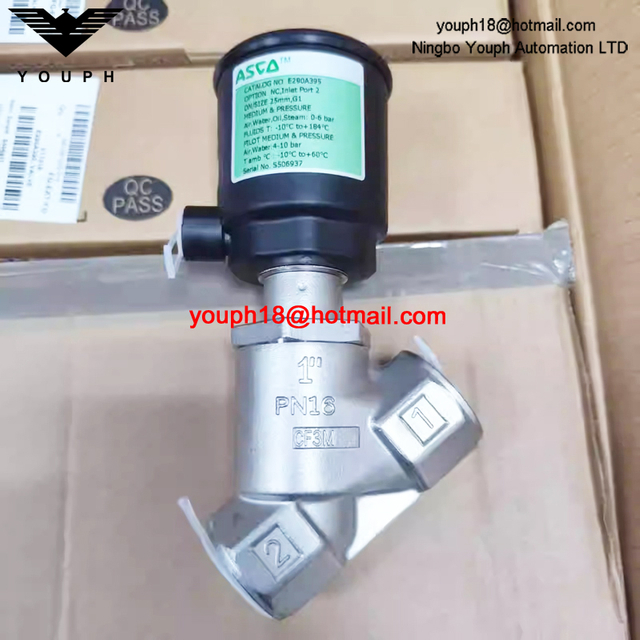 ASCO E290A395 25mm G1' Port EMERSON VALVE de siège d'angle d'huile en acier inoxydable