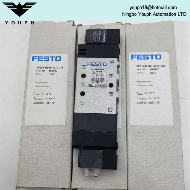 FESTO CPE14-M1BH-5 / 3G-1/8 196937 5/3 Fermé 24V DC G1 / 8 750 L / Min Solenoïde électrique