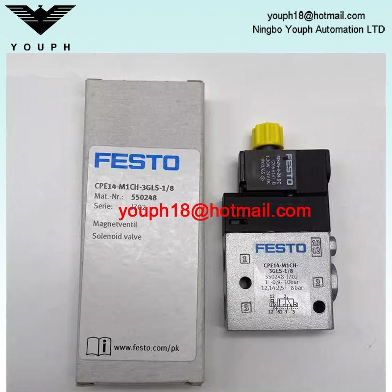 FESTO CPE14-M1CH-3GLS-1/8 550248 3/2 voies fermées monostables 24V DC G1 / 8 900 L / min Solenoïde électrique