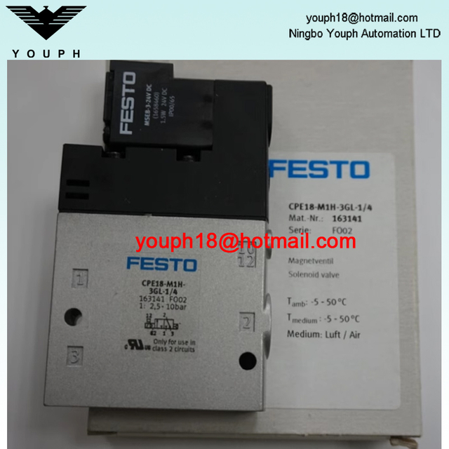 FESTO CPE18-M1H-3GL-1/4 163141 CPE18 3/2 voies fermées monostables 24V DC 1300 L / min Solenoïde électrique